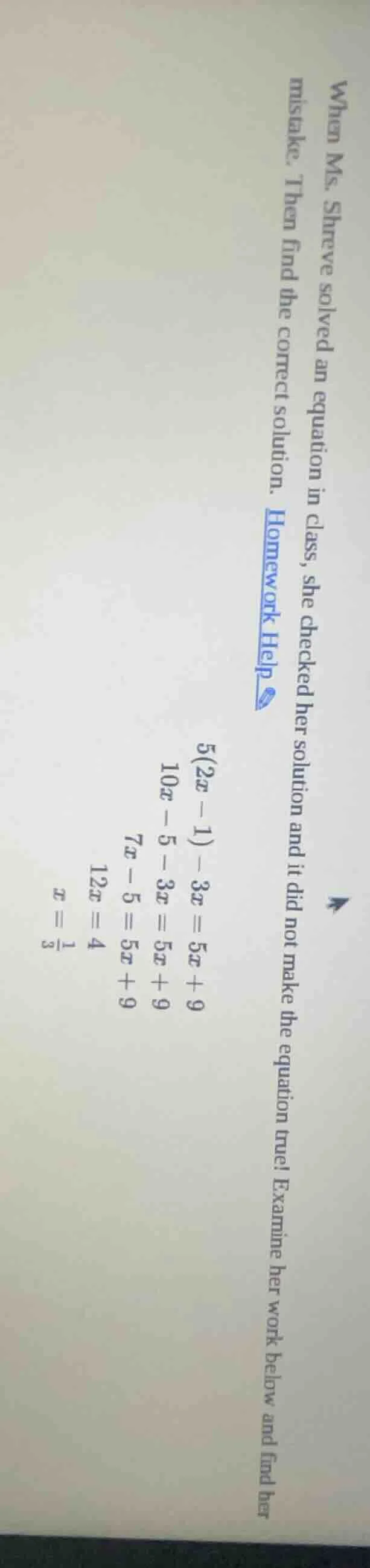 when ms. shreve solved an equation in class, she checked her solution a…