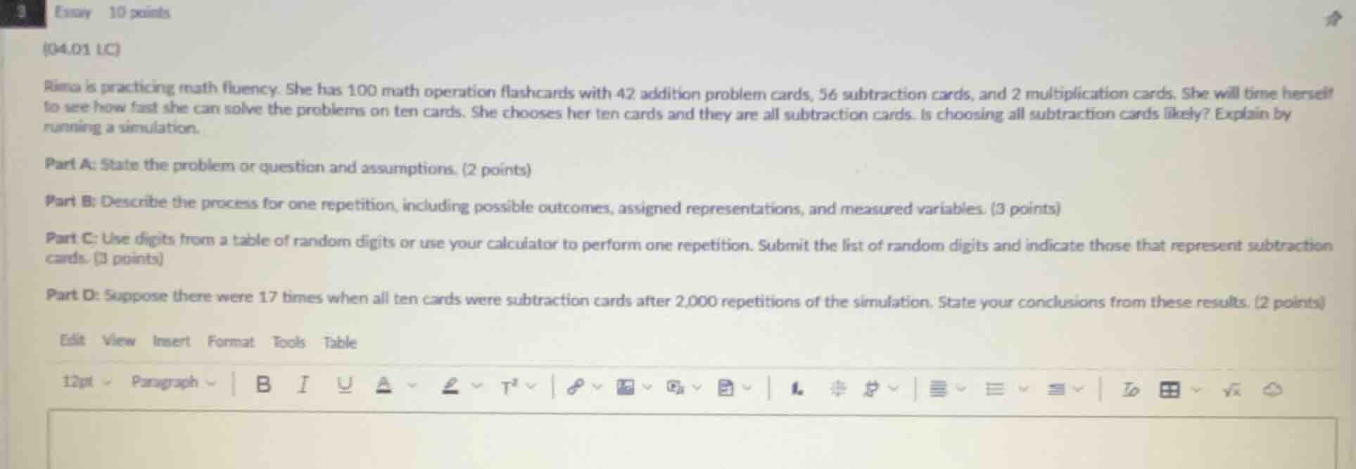 essay 10 points (04.01 lc) rima is practicing math fluency. she has 100…