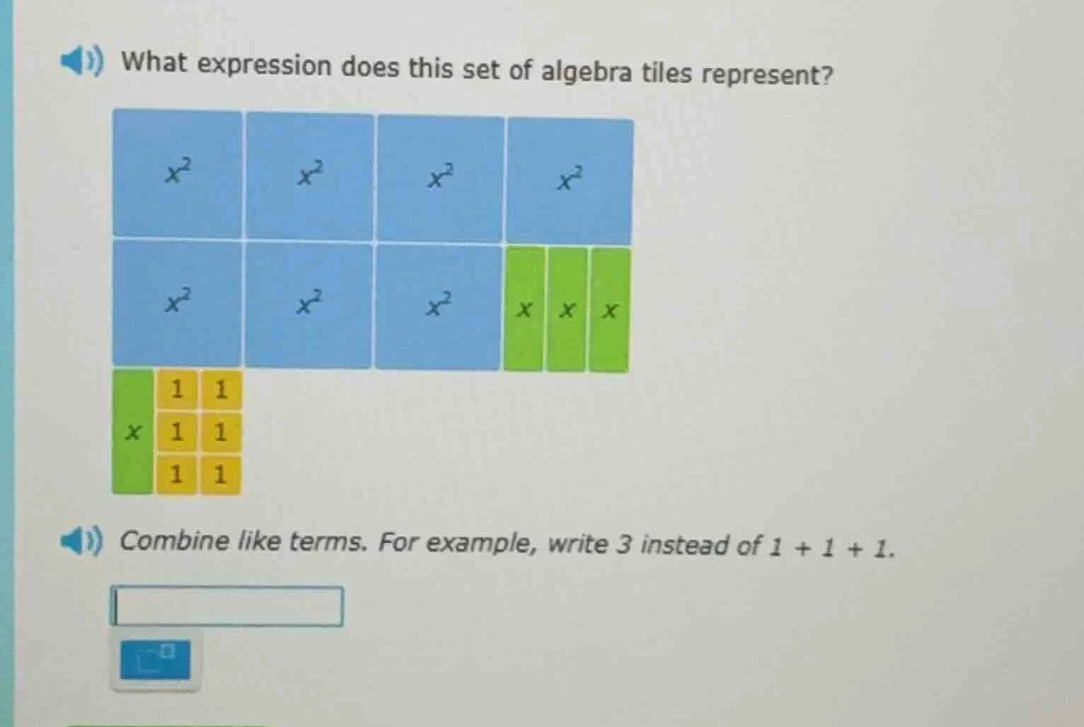 what expression does this set of algebra tiles represent? algebra tiles…