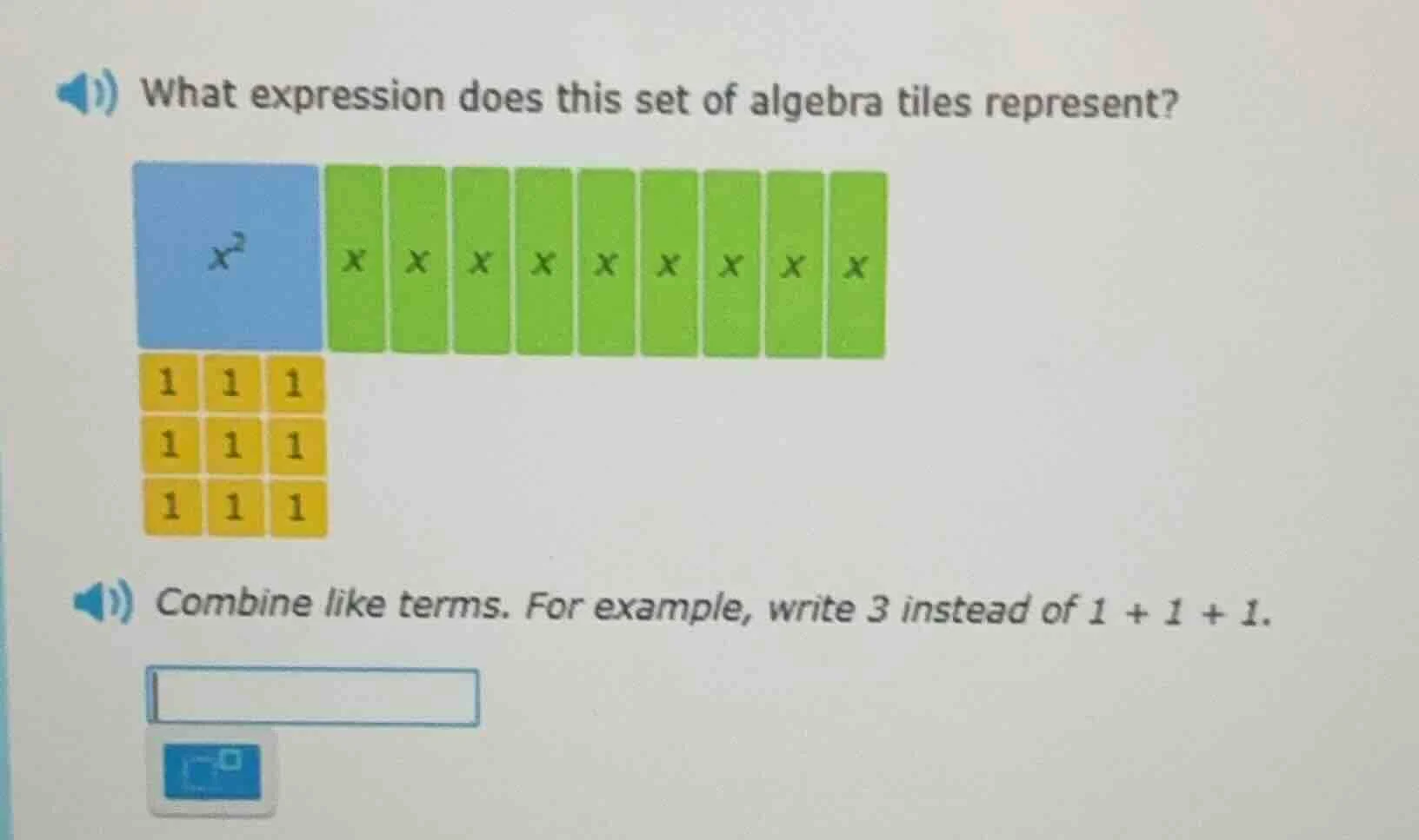 what expression does this set of algebra tiles represent? (algebra tile…