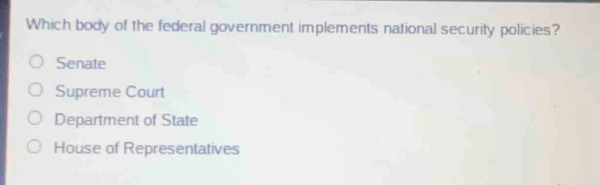 which body of the federal government implements national security polic…