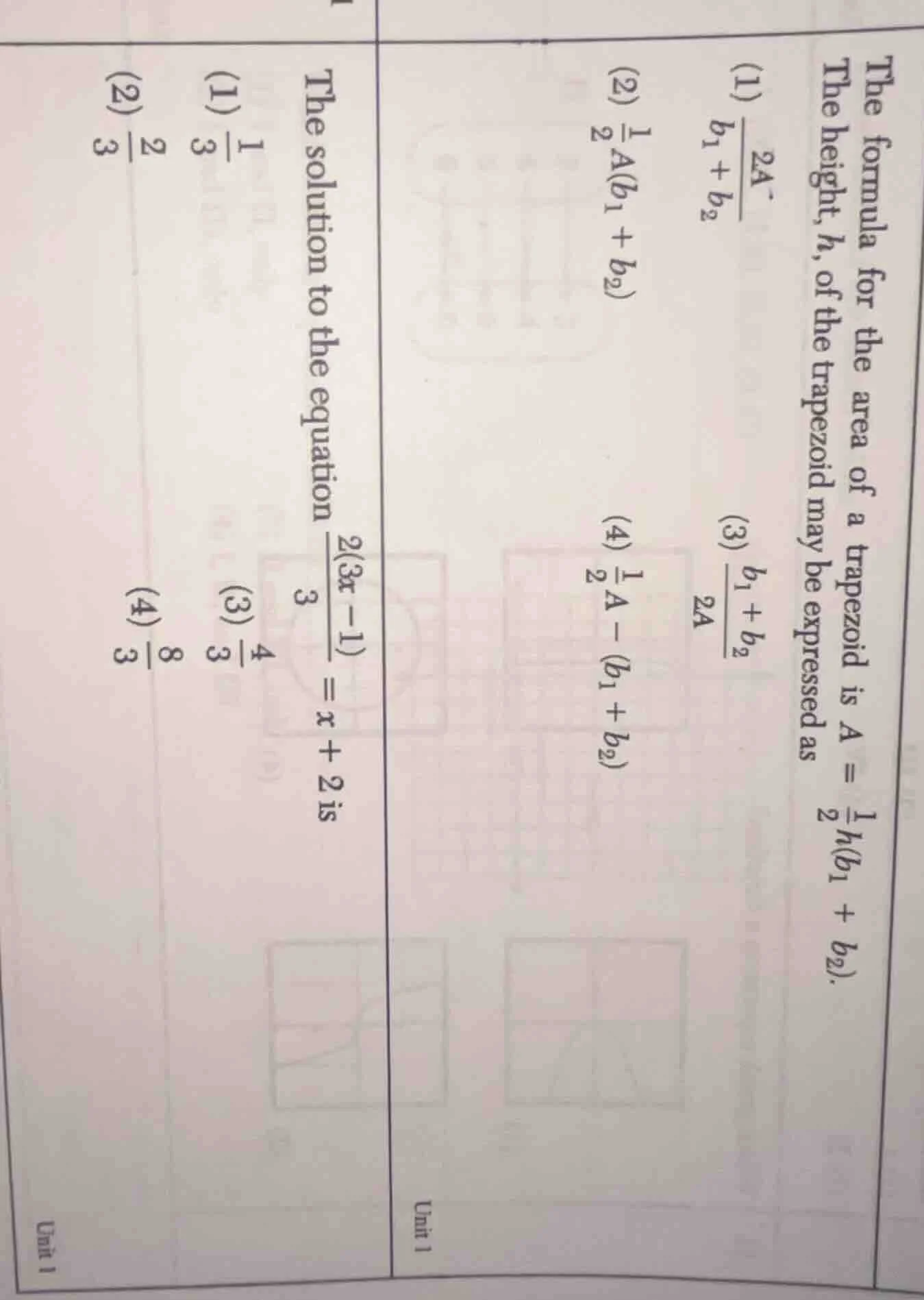 the formula for the area of a trapezoid is $a = \\frac{1}{2}h(b_1 + b_2…
