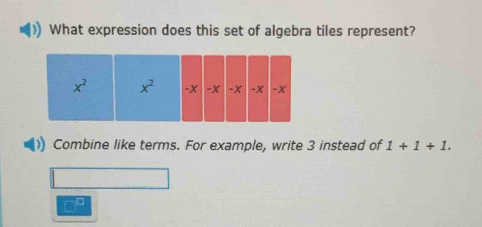 what expression does this set of algebra tiles represent? $x^2$ $x^2$ $…