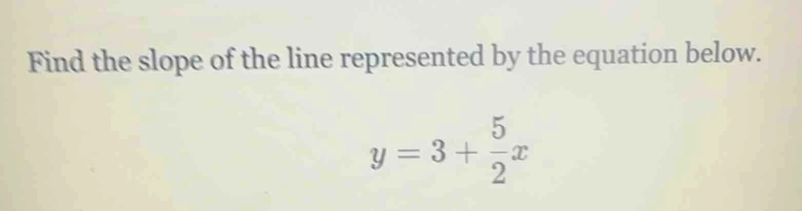 find the slope of the line represented by the equation below. y = 3 + \…