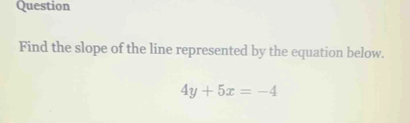 question find the slope of the line represented by the equation below. …