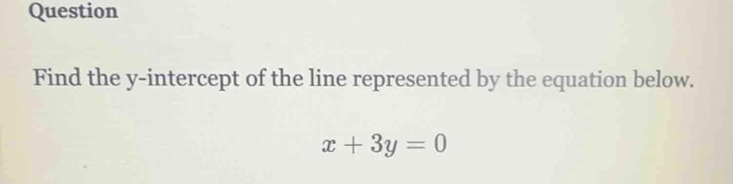 question find the y-intercept of the line represented by the equation b…