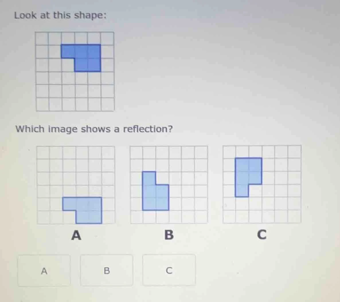 look at this shape: image of a blue polygon on a grid which image shows…
