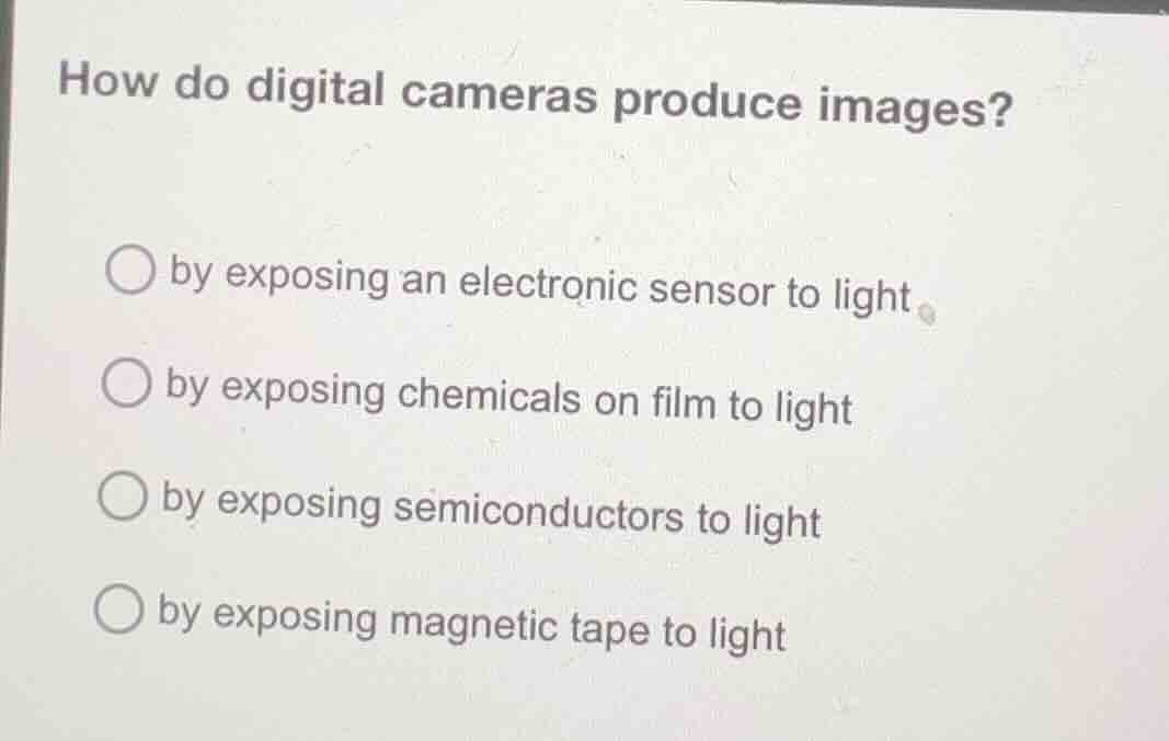 how do digital cameras produce images? by exposing an electronic sensor…