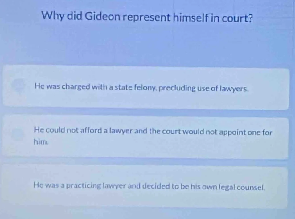why did gideon represent himself in court? he was charged with a state …