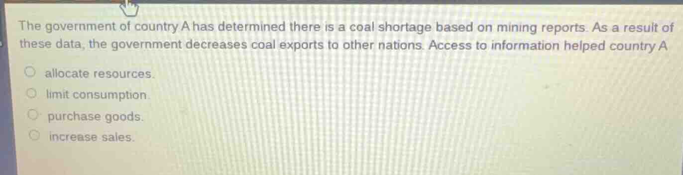 the government of country a has determined there is a coal shortage bas…