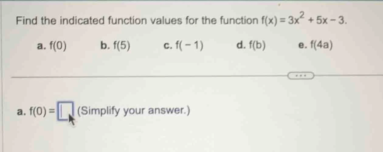 find the indicated function values for the function $f(x) = 3x^2 + 5x -…