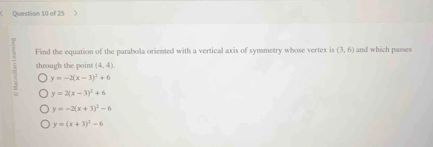 question 10 of 25 find the equation of the parabola oriented with a ver…