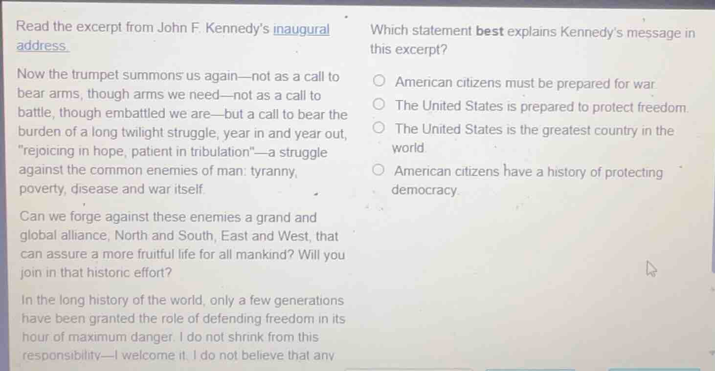 read the excerpt from john f. kennedy’s inaugural address. now the trum…
