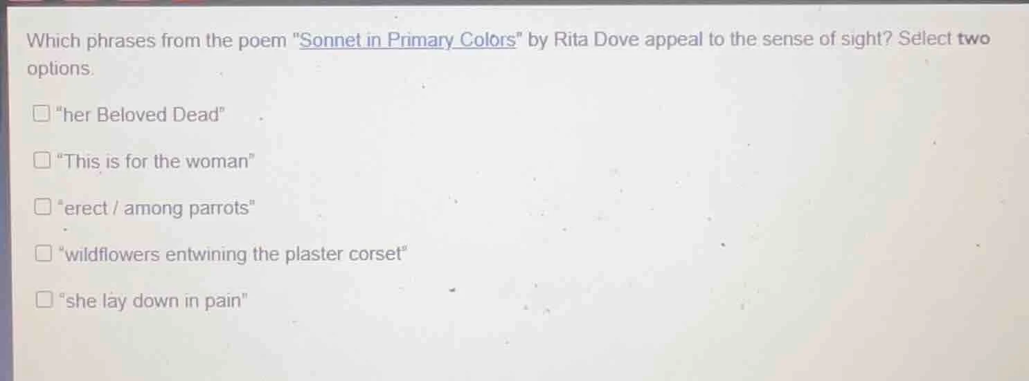 which phrases from the poem \sonnet in primary colors\ by rita dove app…