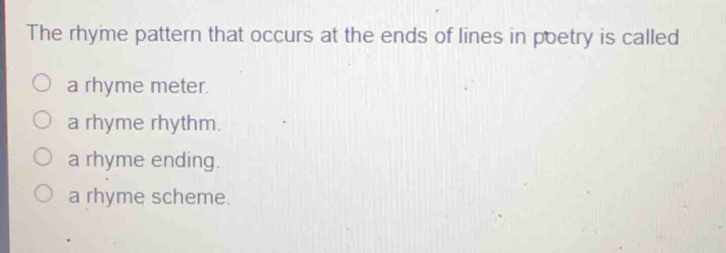 the rhyme pattern that occurs at the ends of lines in poetry is called …