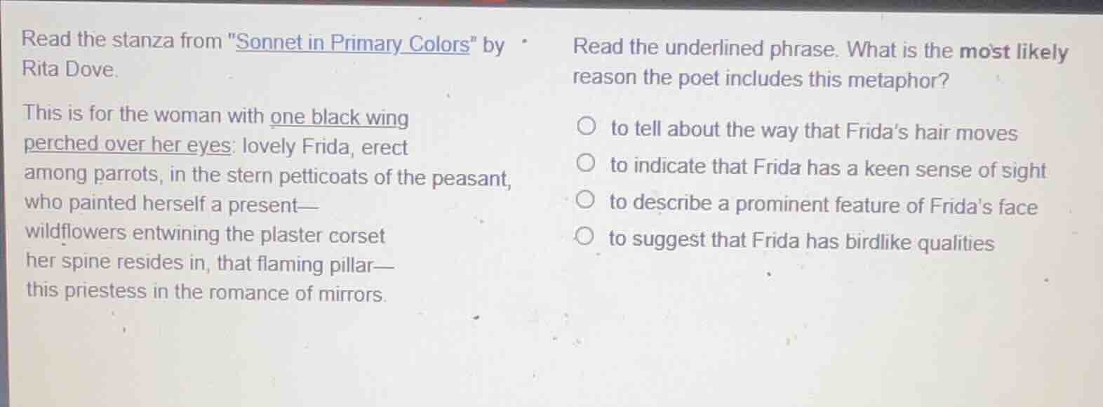 read the stanza from \sonnet in primary colors\ by rita dove. this is f…