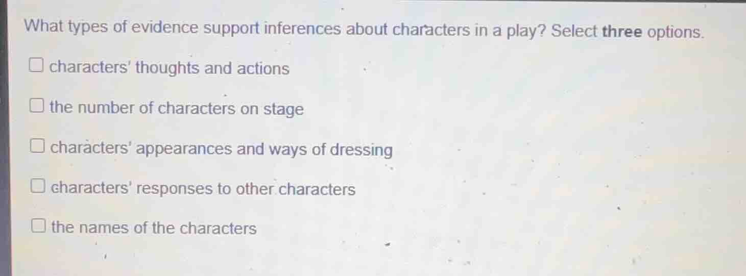 what types of evidence support inferences about characters in a play? s…