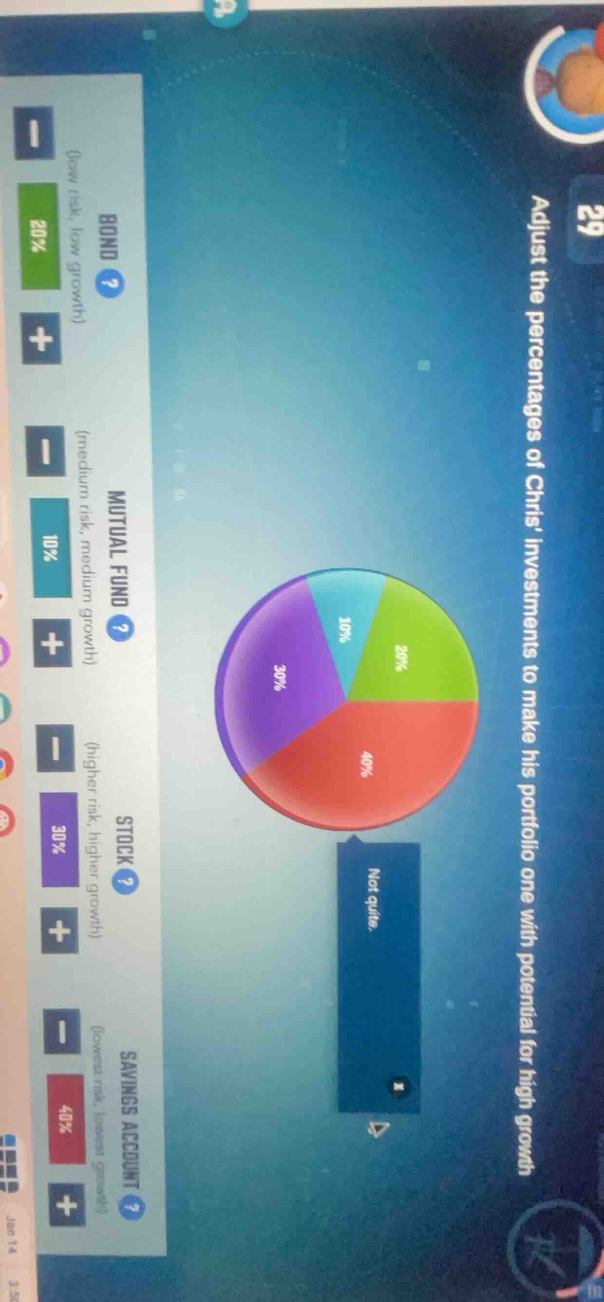 adjust the percentages of chris investments to make his portfolio one w…