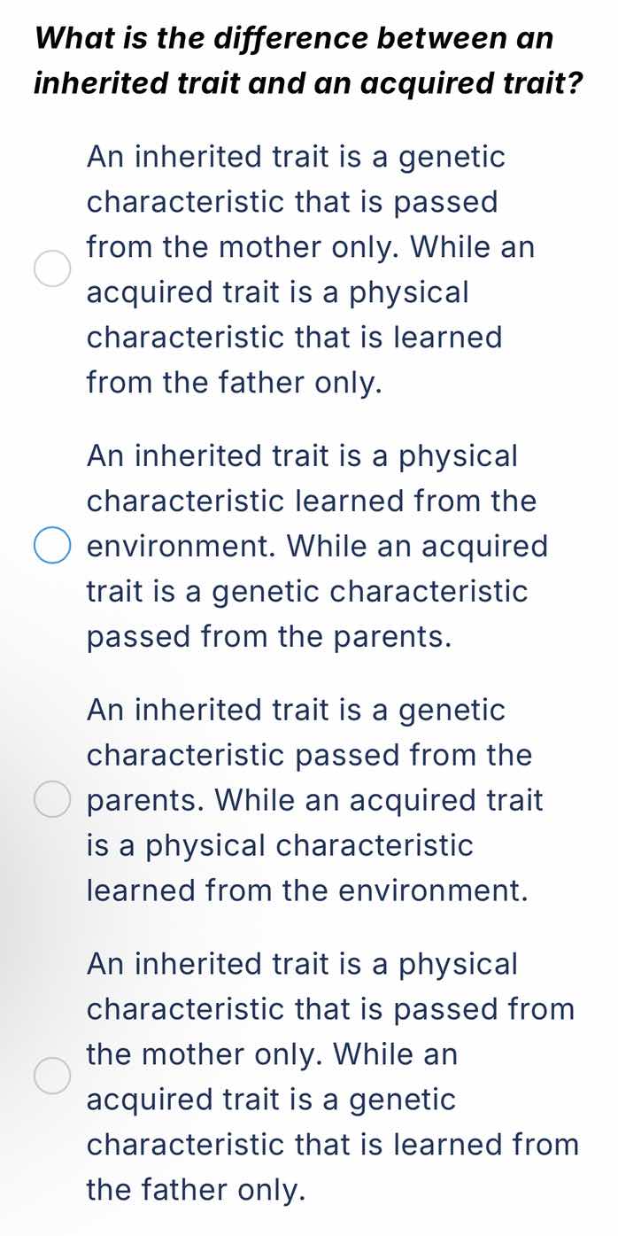 what is the difference between an inherited trait and an acquired trait…