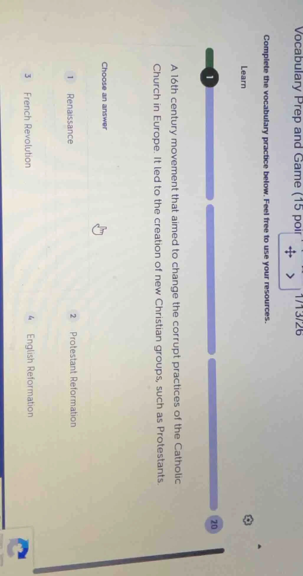 vocabulary prep and game (15 poir 1/13/26 complete the vocabulary pract…