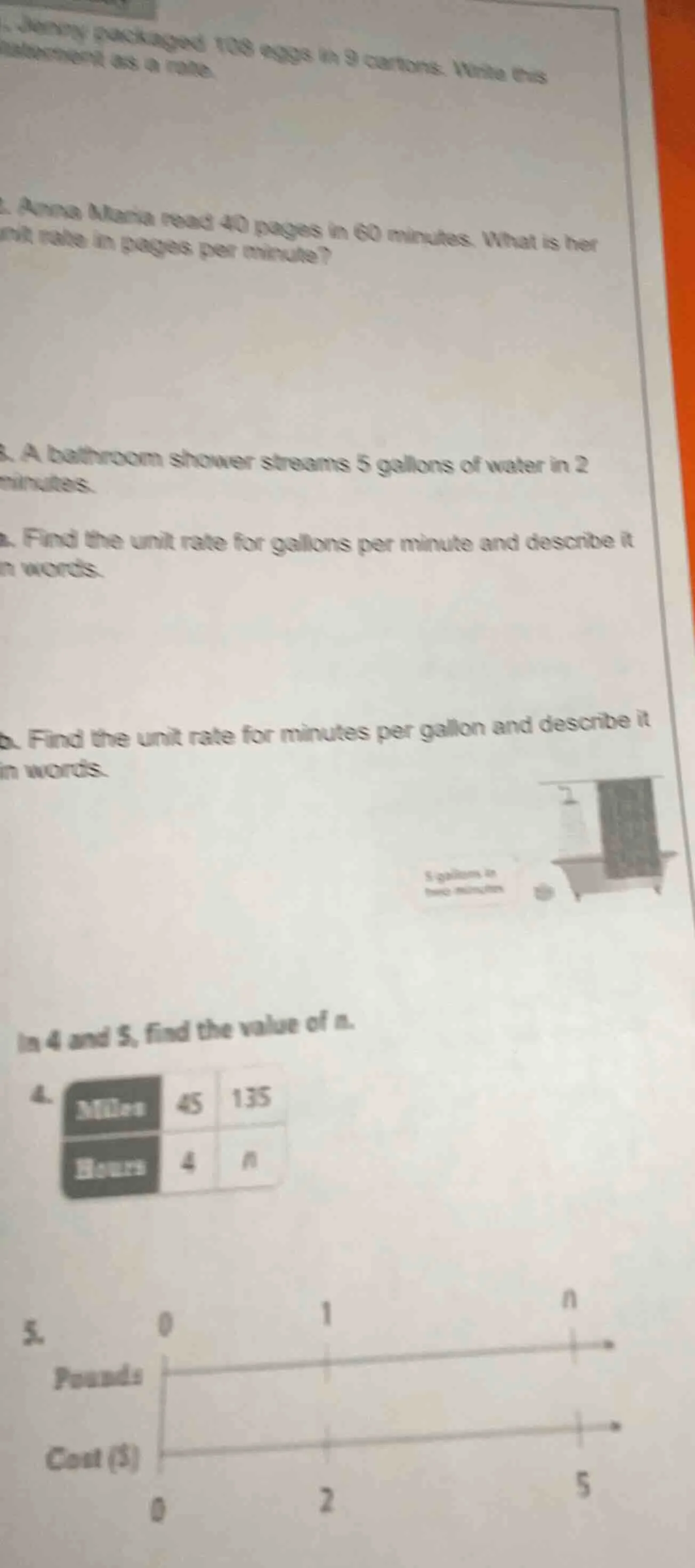 1. jenny packaged 108 eggs in 9 cartons. write this statement as a rate…