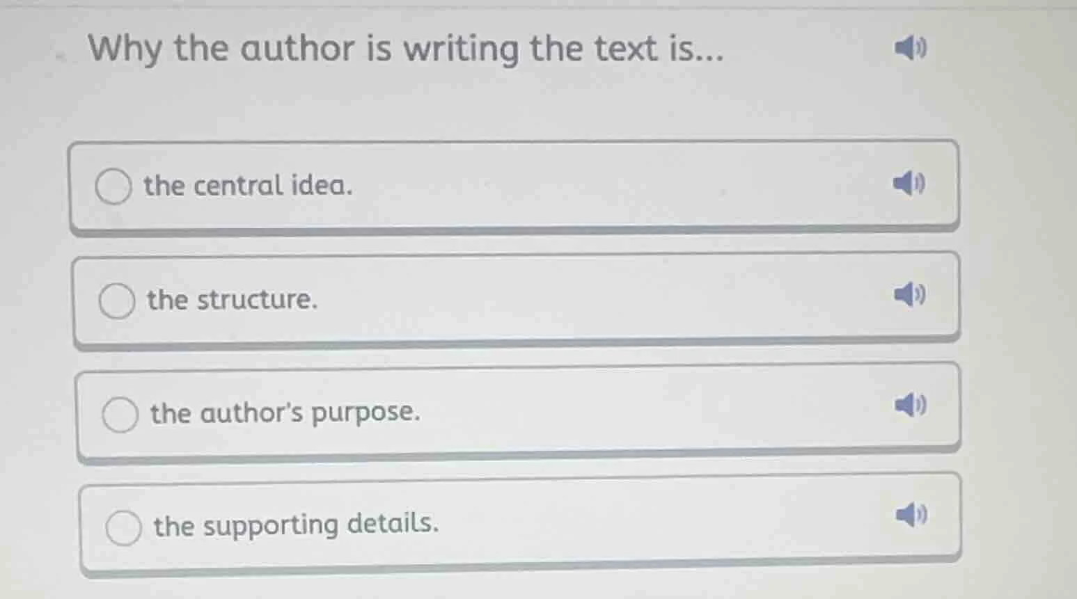 why the author is writing the text is... the central idea. the structur…