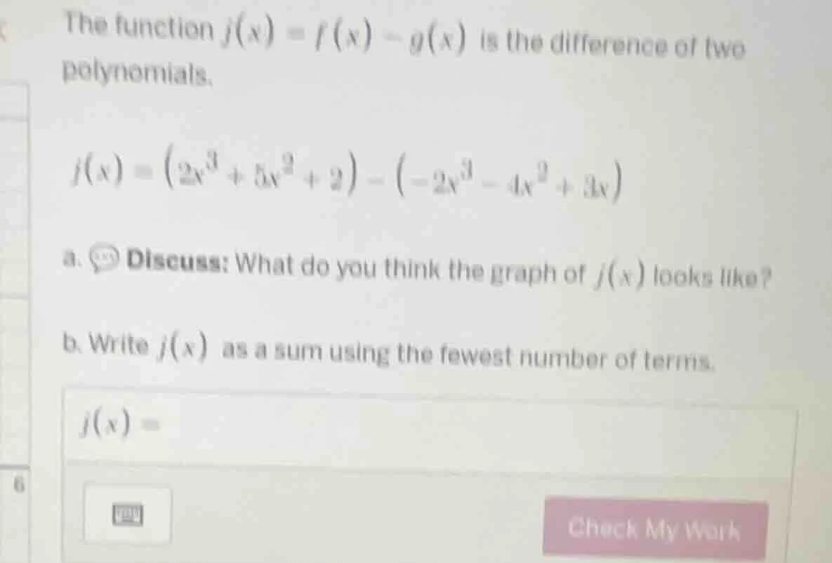 the function ( j(x) = f(x) - g(x) ) is the difference of two polynomial…