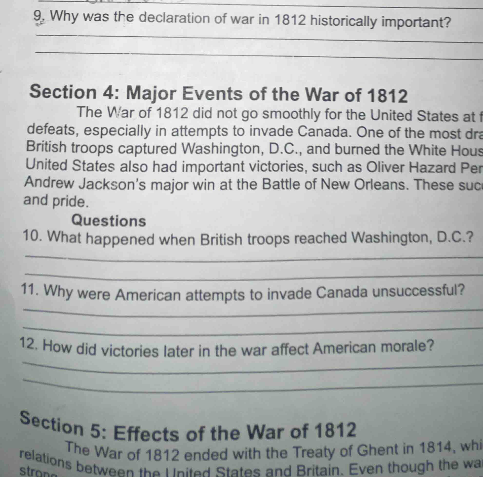 9. why was the declaration of war in 1812 historically important? secti…