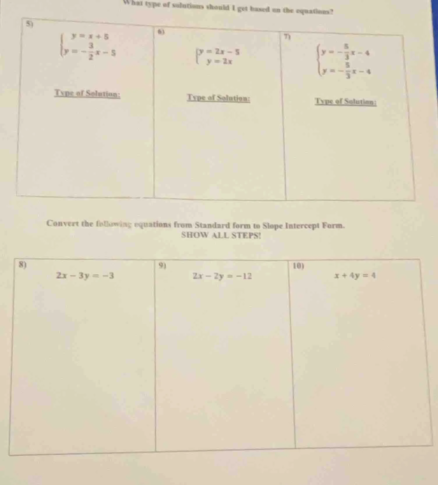 what type of solutions should i get based on the equations? 5) \\(\\beg…