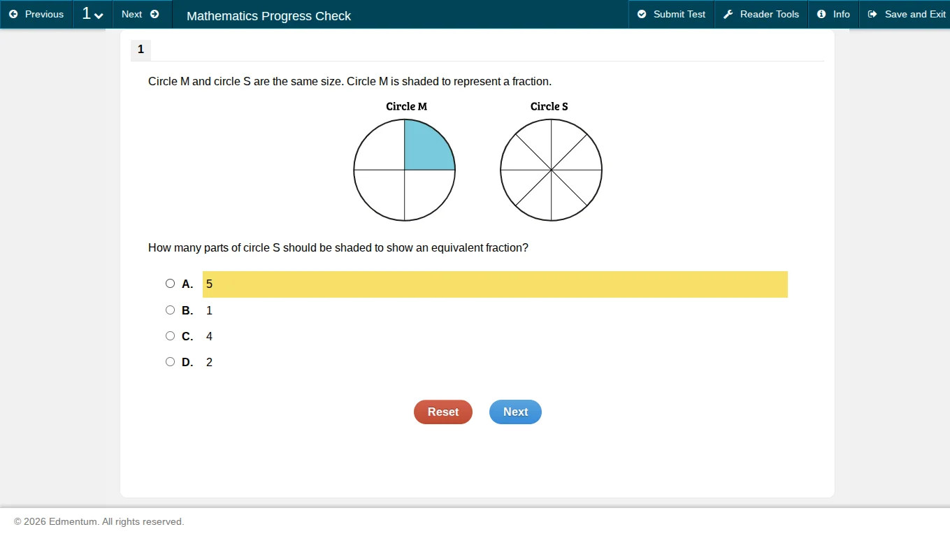 circle m and circle s are the same size. circle m is shaded to represen…