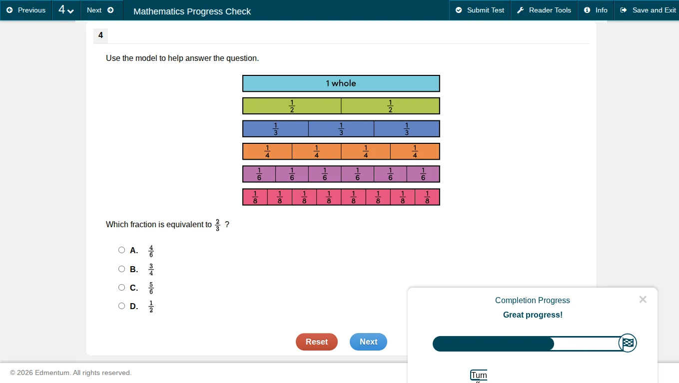 use the model to help answer the question. image of fraction bars which…