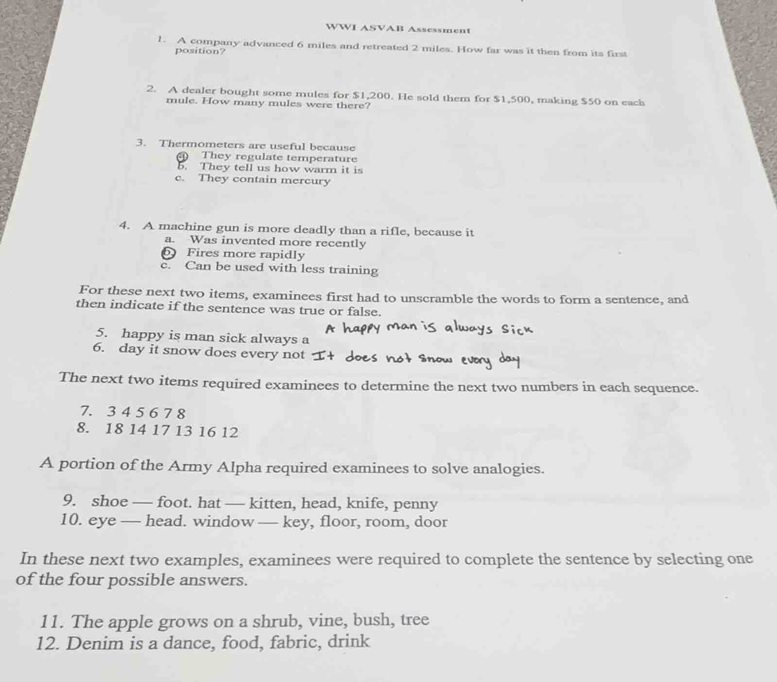 wwi asvab assessment 1. a company advanced 6 miles and retreated 2 mile…