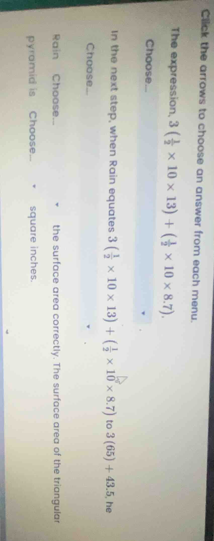 click the arrows to choose an answer from each menu. the expression, ( …