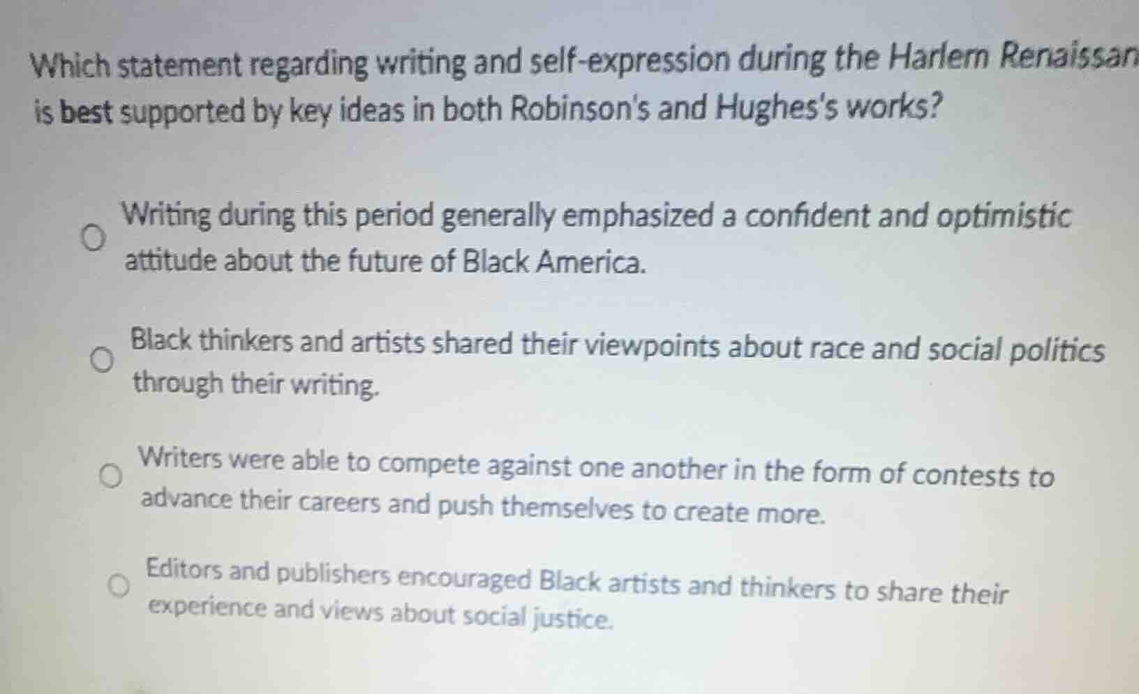 which statement regarding writing and self - expression during the harl…