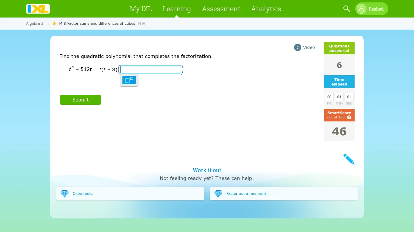 find the quadratic polynomial that completes the factorization. $t^4 - …