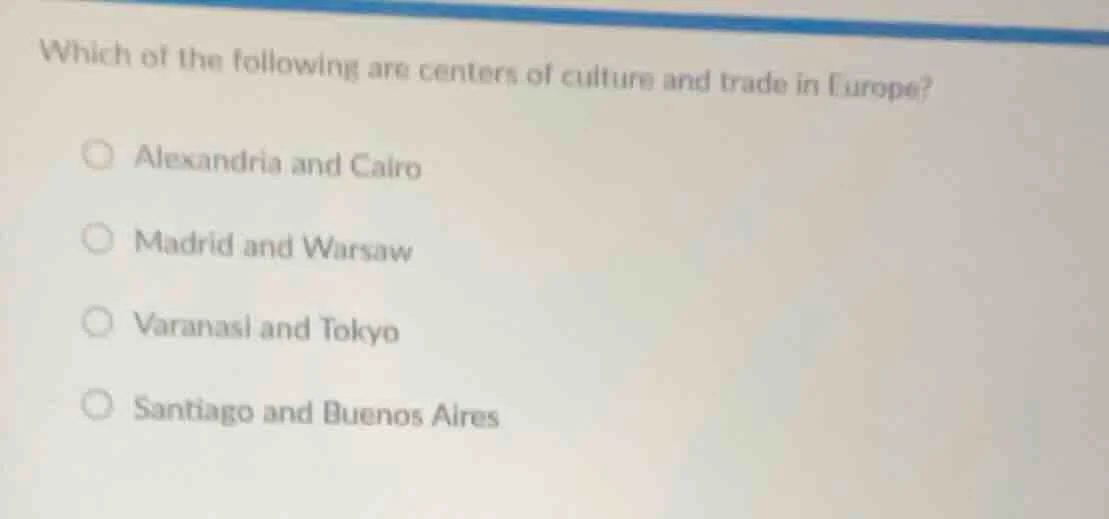which of the following are centers of culture and trade in europe? alex…