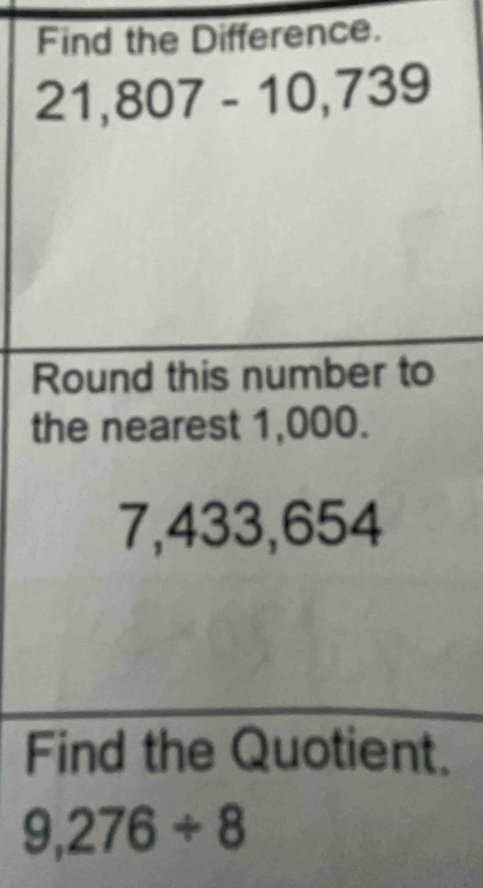 find the difference. 21,807 - 10,739 round this number to the nearest 1…