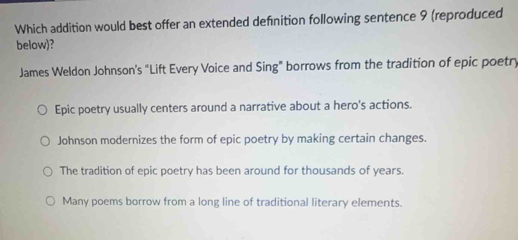 which addition would best offer an extended definition following senten…