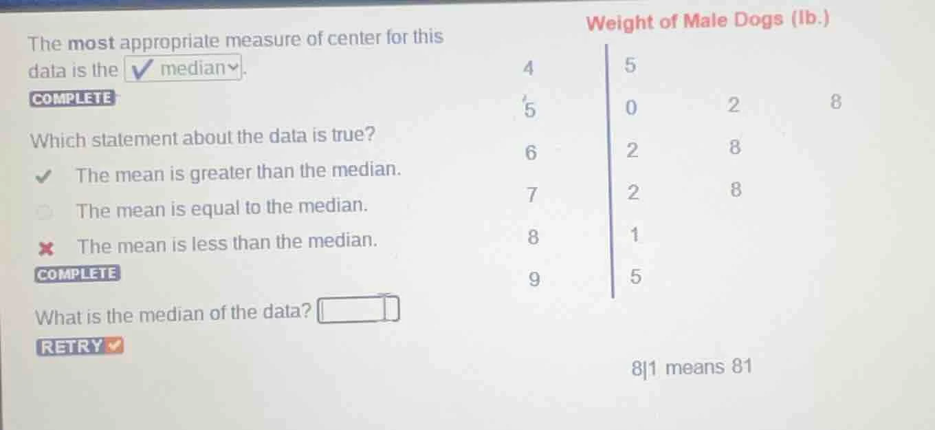 the most appropriate measure of center for this data is the median. com…