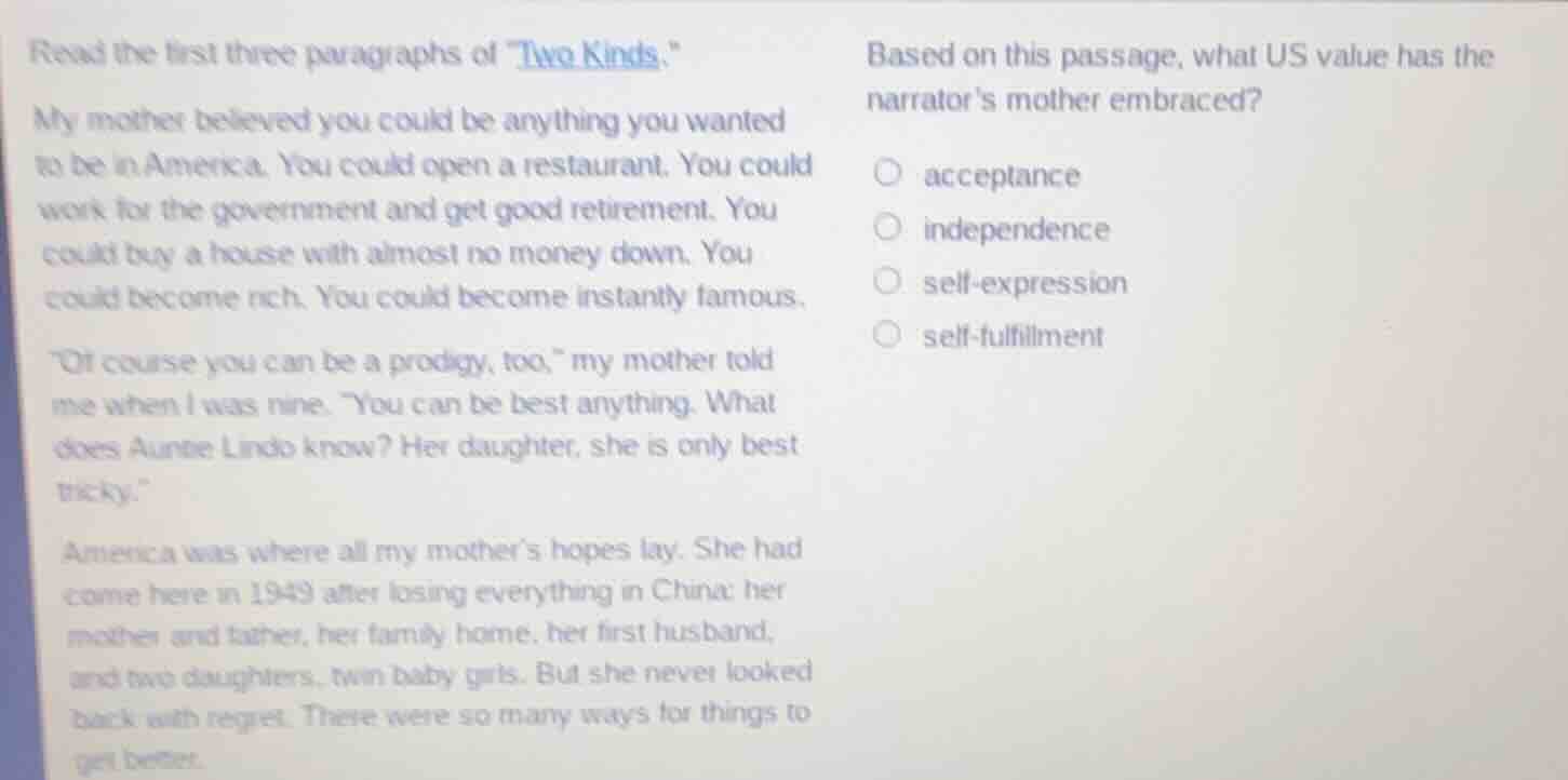 read the first three paragraphs of \two kinds.\ my mother believed you …