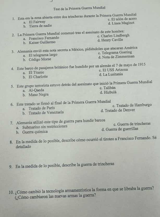 test de la primera guerra mundial 1. esta era la zona abierta entre dos…