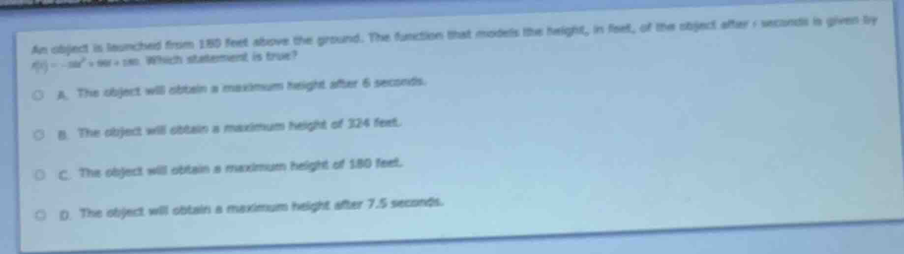 an object is launched from 180 feet above the ground. the function that…