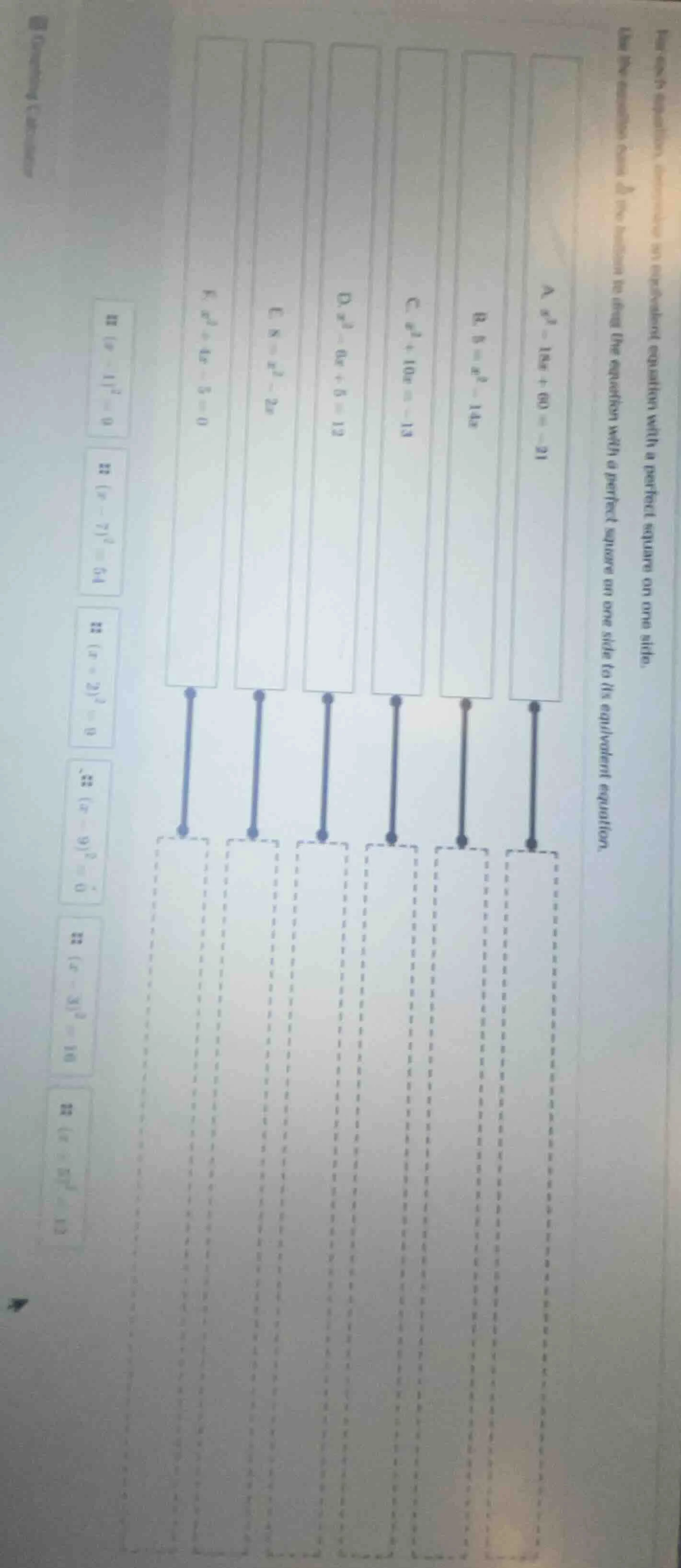 for each equation, determine an equivalent equation with a perfect squa…