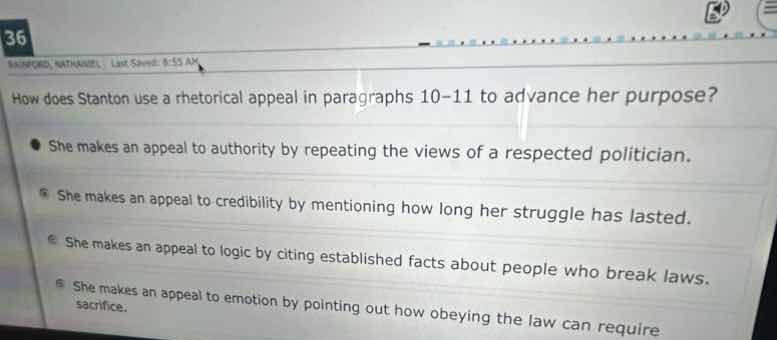 36 how does stanton use a rhetorical appeal in paragraphs 10–11 to adva…