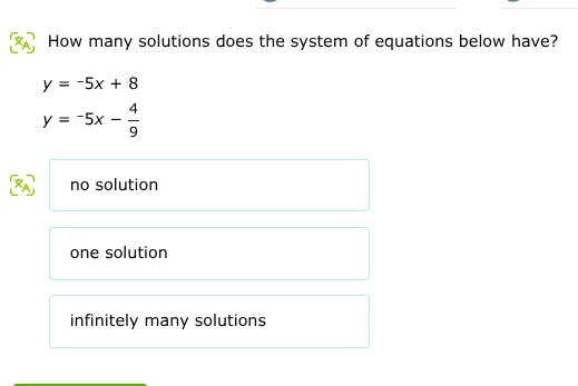 how many solutions does the system of equations below have? $y = -5x + …