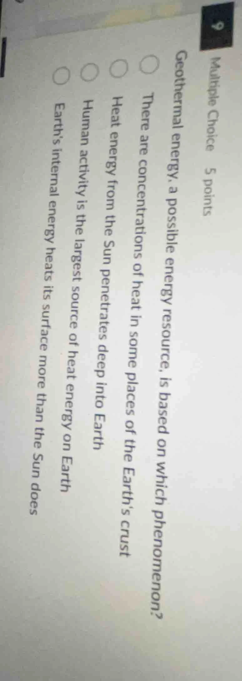 multiple choice 5 points geothermal energy, a possible energy resource,…