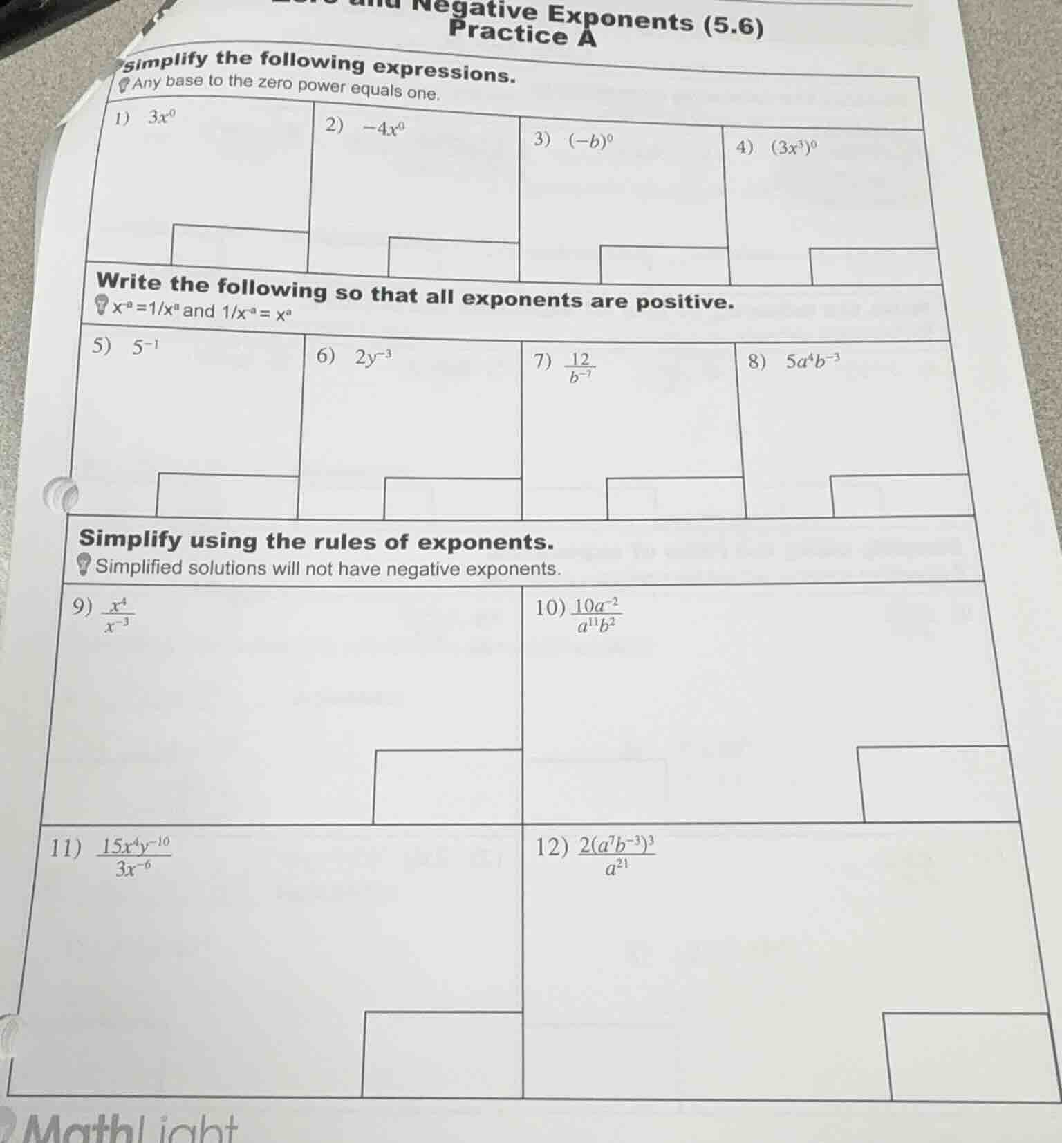 negative exponents (5.6) practice a simplify the following expressions.…