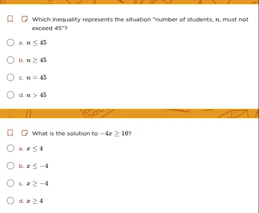 which inequality represents the situation umber of students, n, must no…