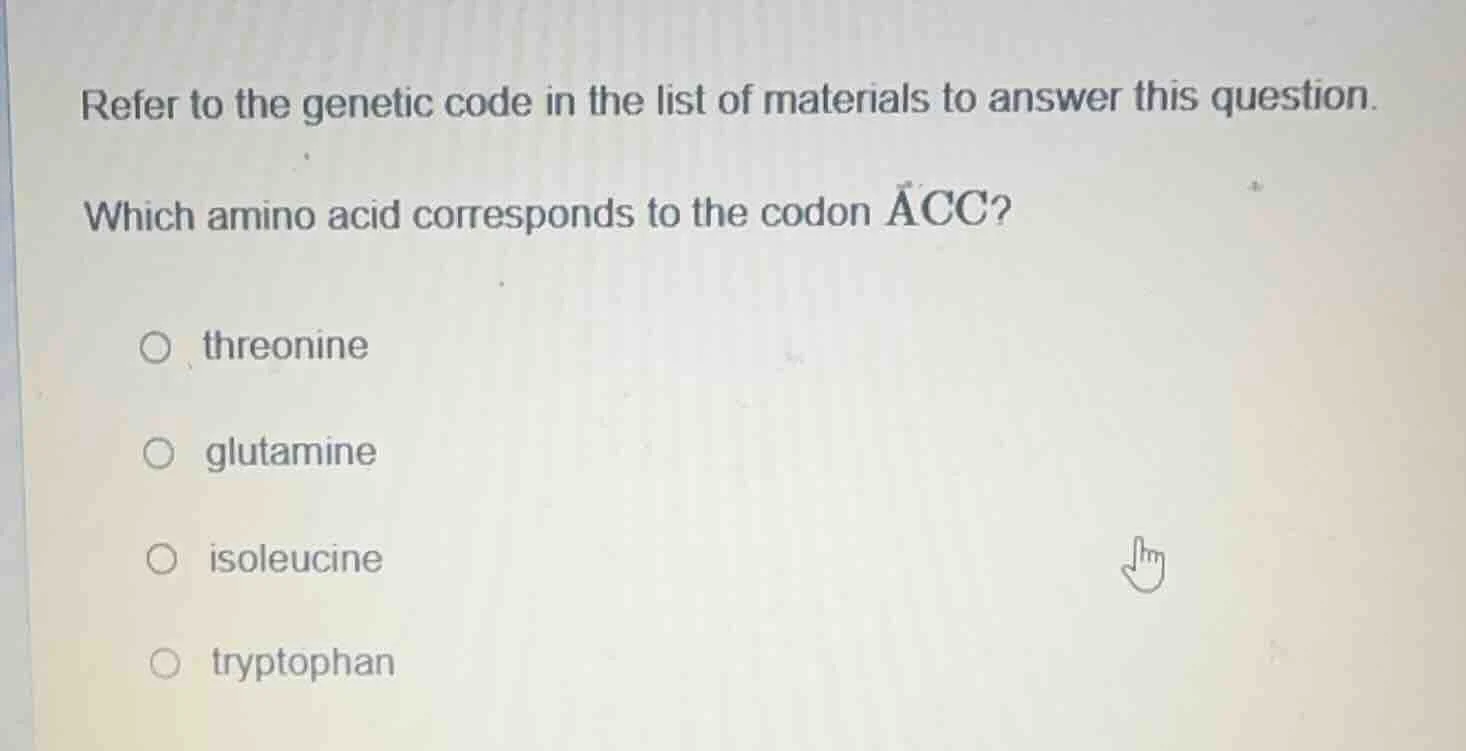 refer to the genetic code in the list of materials to answer this quest…
