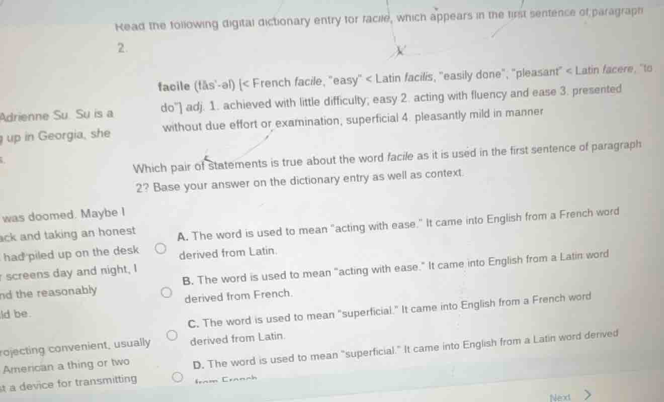 read the following digital dictionary entry for facile, which appears i…